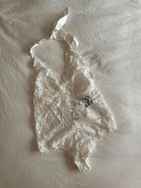 Unforgettable Romance White Sheer Lace Halter Bodysuit